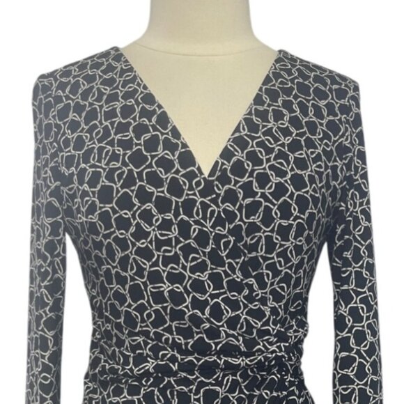 Chaps Wrap Dress Women Medium Black White Long Sleeve - Picture 4 of 8